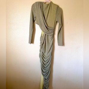 Light Gold Shimmer Long Sleeve Formal Dress